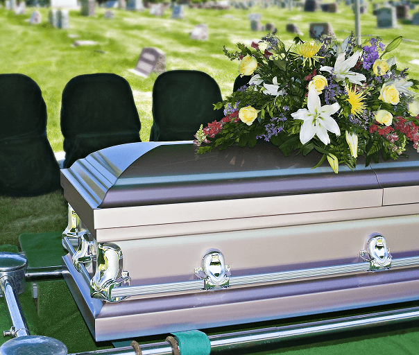 Casket with flowers